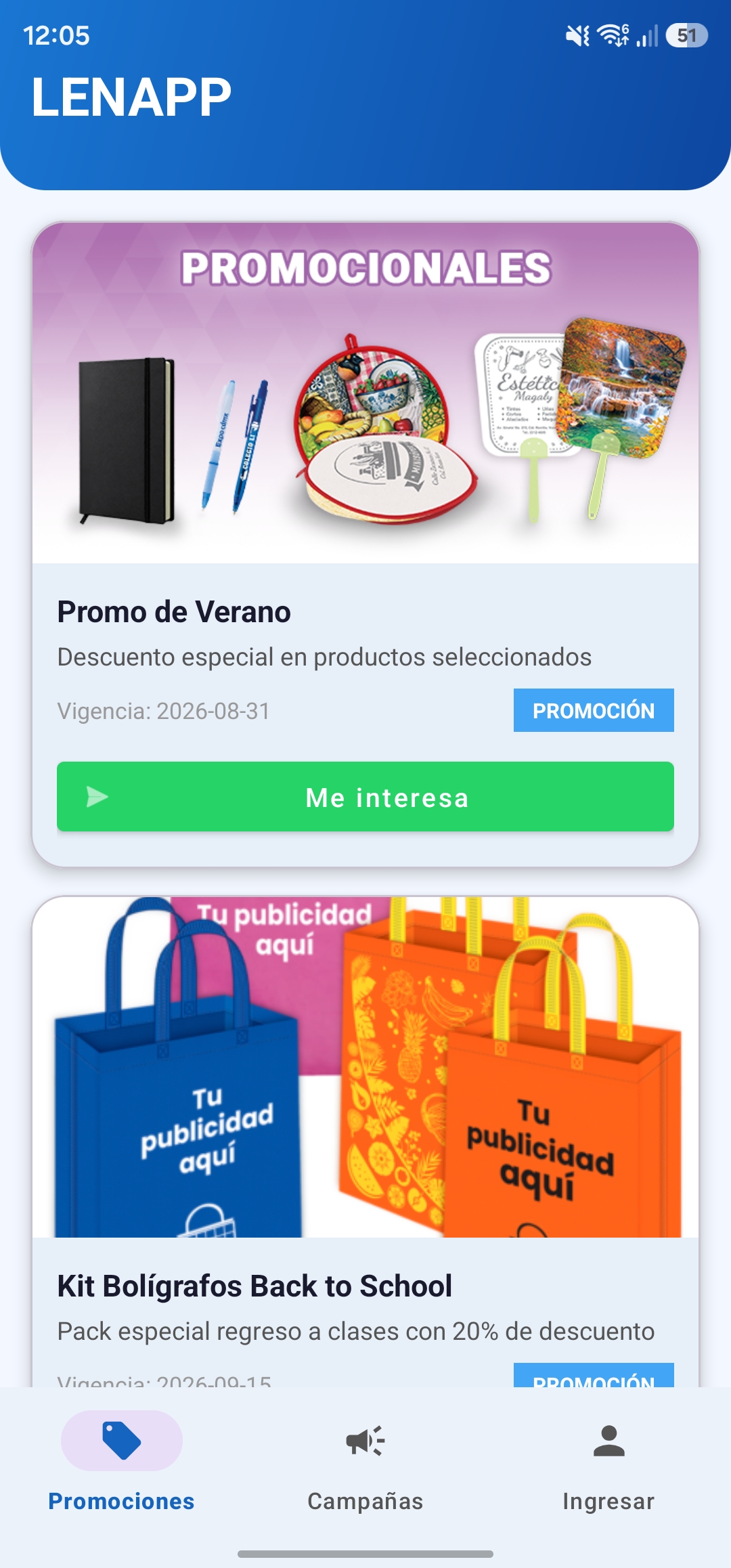 Promociones con botón Me interesa